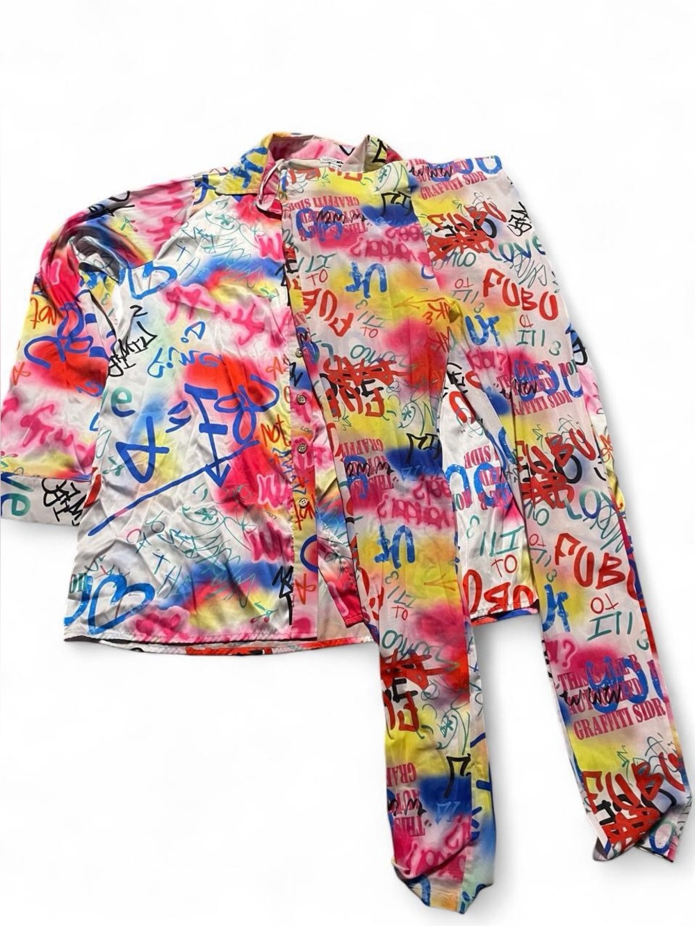 Colorful Graffiti Print Button-Up Shirt and pants